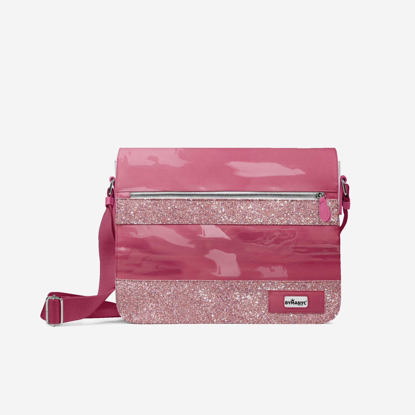 Glitter Pink 16" Vegan Messenger Bag Luxury Edition Made in Italy by BYMANYC
