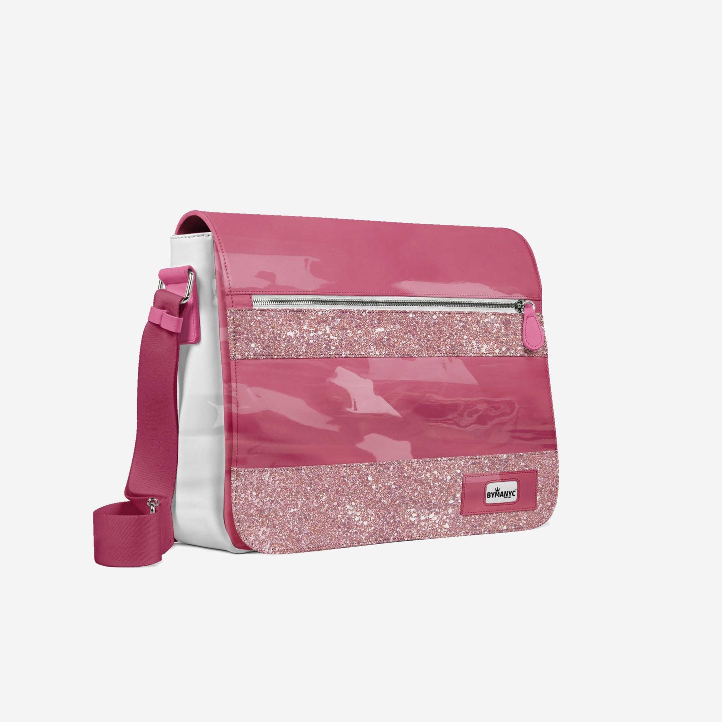 Glitter Pink 16" Vegan Messenger Bag Luxury Edition Made in Italy by BYMANYC