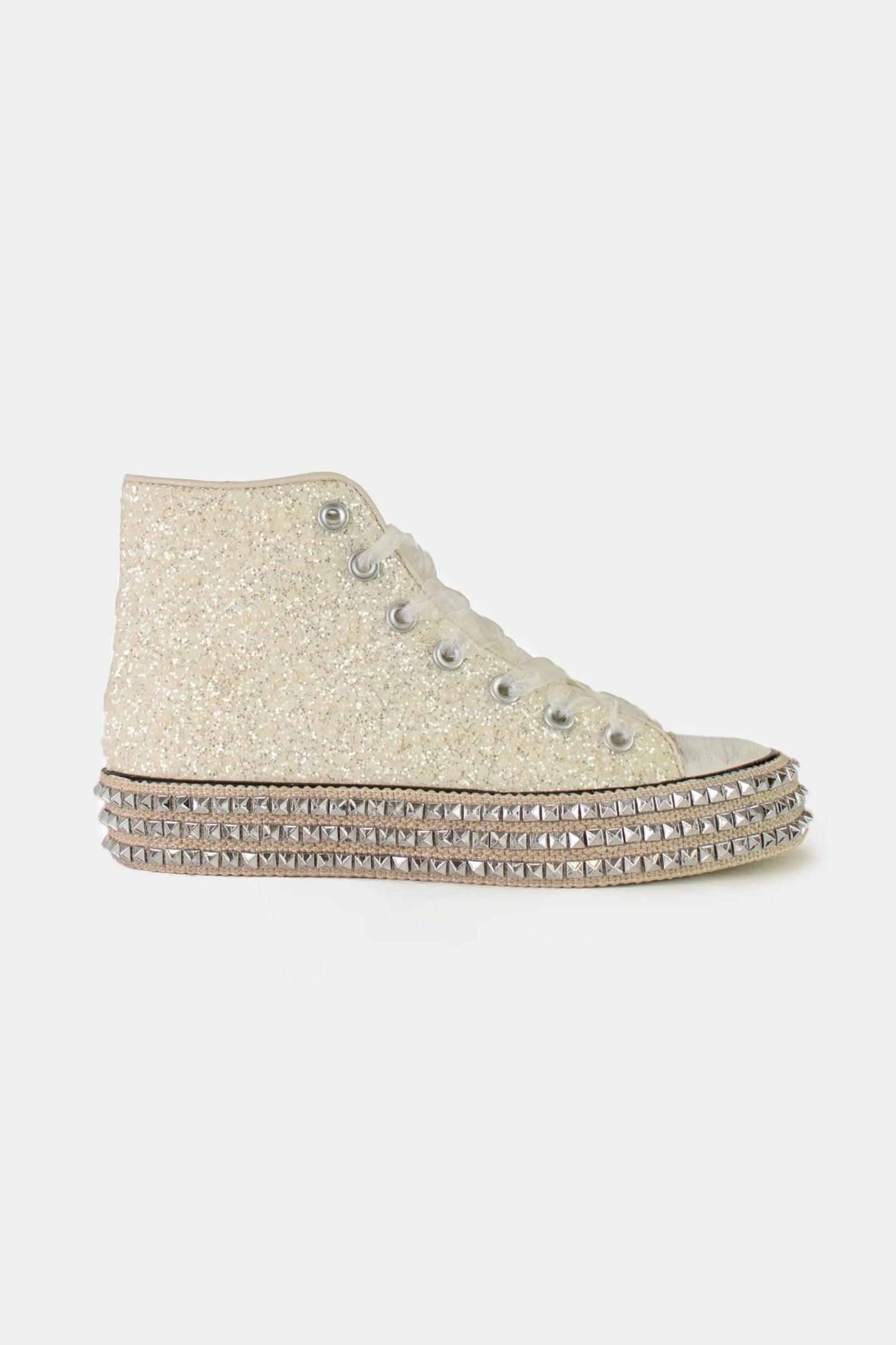 Mayfair Glitter Lace-Up Studded Platform Sneaker with Glamorous Design.-2