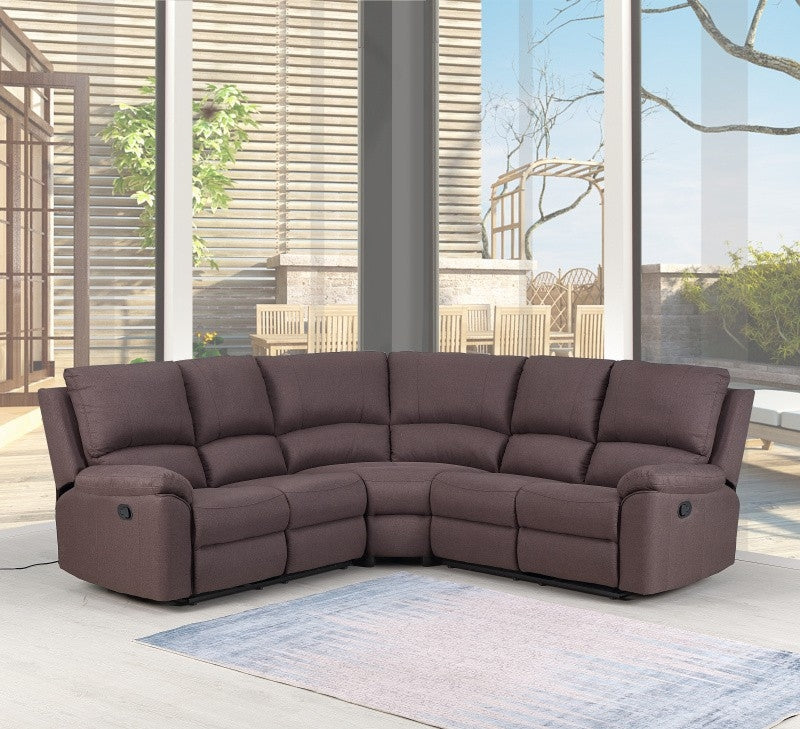 Brown Polyester Blend Reclining U Shaped Three Piece Corner Sectional-5