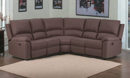 Brown Polyester Blend Reclining U Shaped Three Piece Corner Sectional-1