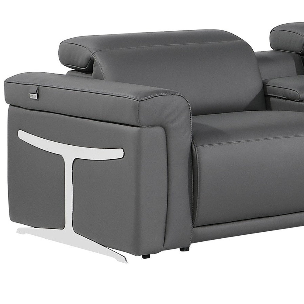 Gray Italian Leather Modular L Shaped Eight Piece Corner Sectional With Console-5