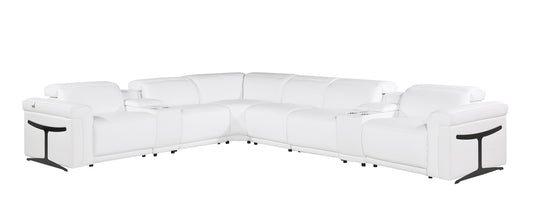 White Italian Leather Modular L Shaped Eight Piece Corner Sectional With Console-1