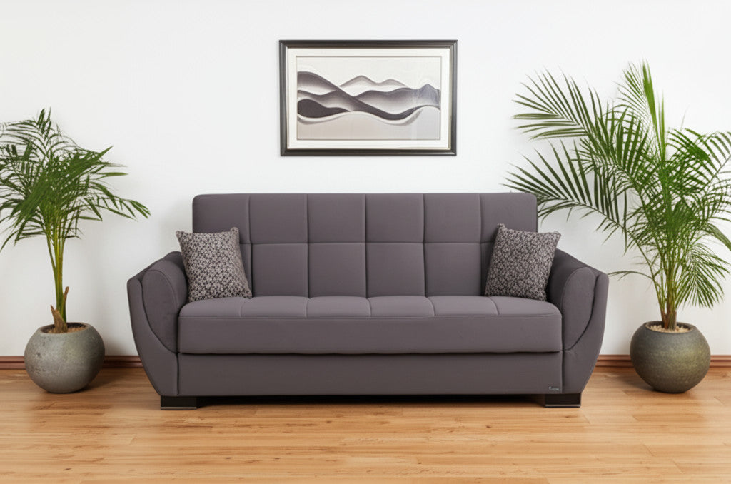 93" Gray Microfiber Convertible Futon Sleeper Sofa And Toss Pillows With Storage-0