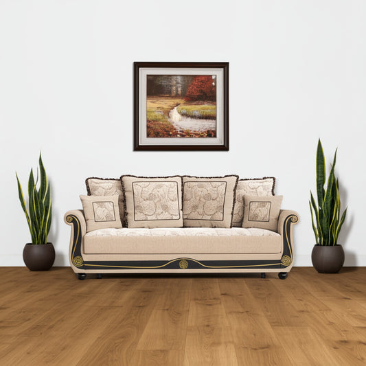 95" Beige Chenille Convertible Futon Sleeper Sofa And Toss Pillows With Storage-0