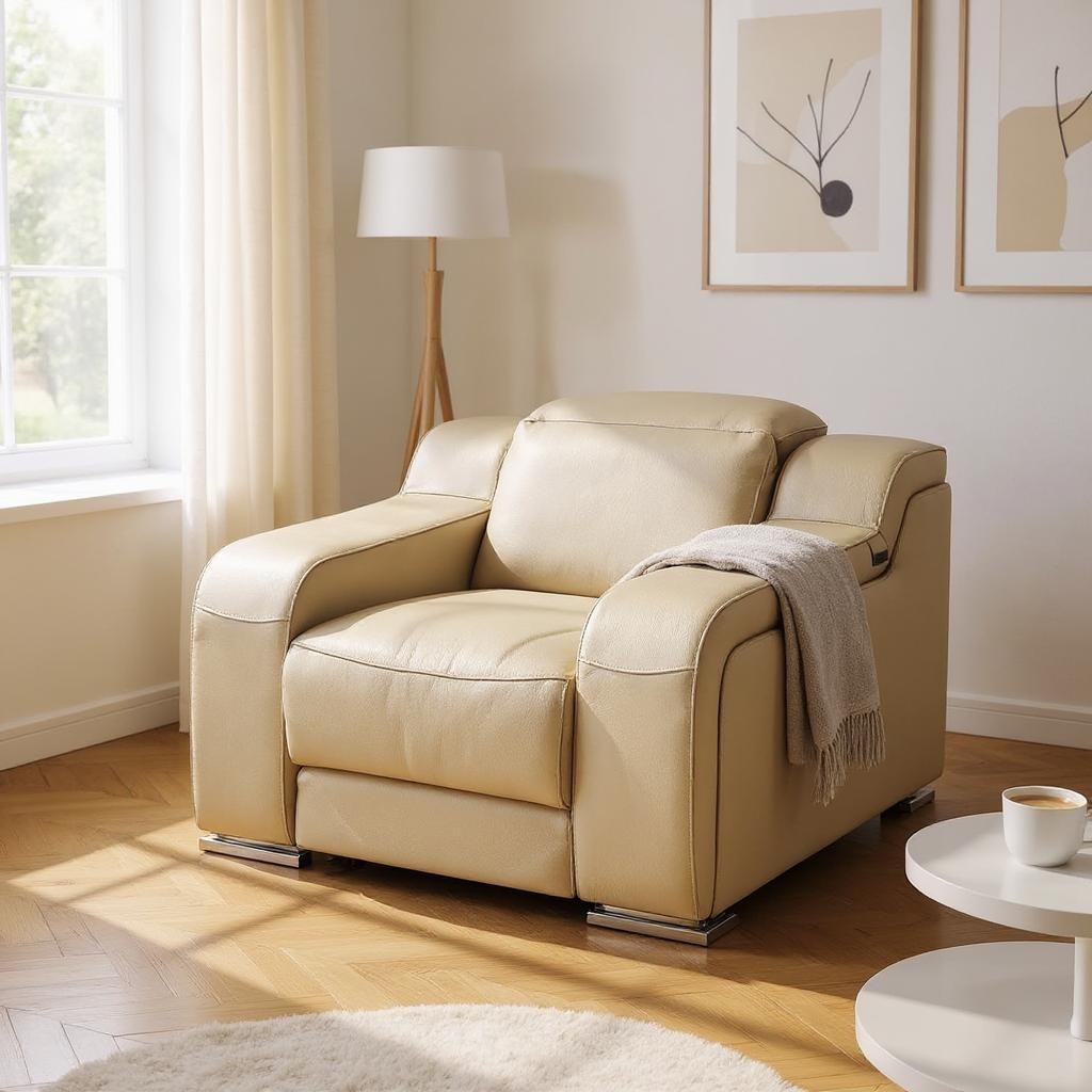 41" Beige Italian Leather Wall Hugger Recliner With USB-0