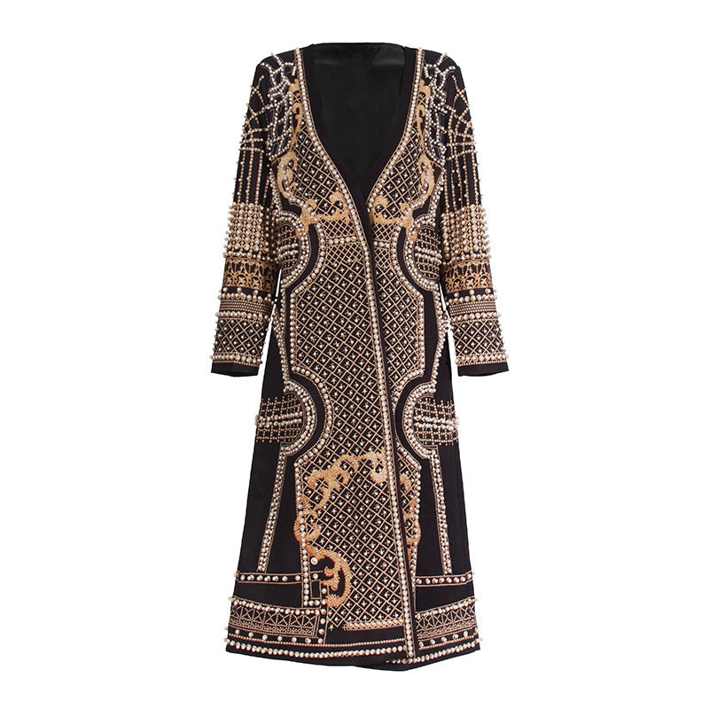 Long V-Neck Gold Windbreaker For Women, Fifth Avenue, BYMANYC New York.-1