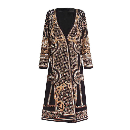 Long V-Neck Gold Windbreaker For Women, Fifth Avenue, BYMANYC New York.-1