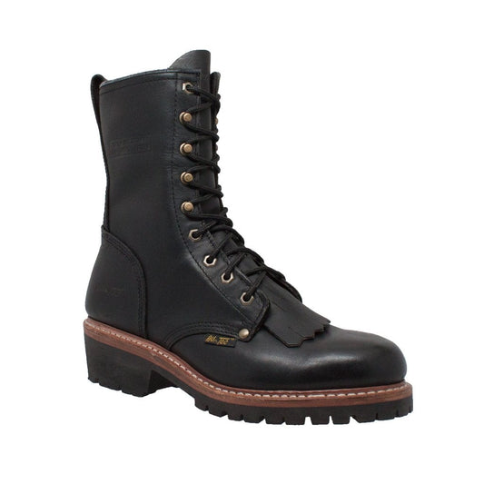 Men's 10" Black Full Grain Fireman Logger Leather Boots with Goodyear Welt Non-Slip Outsole.-1