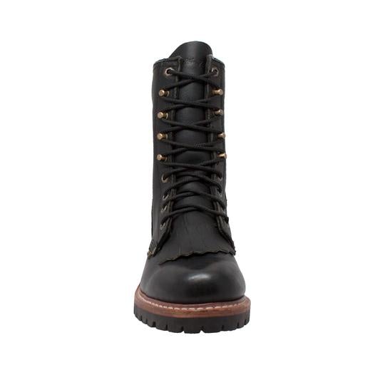 Men's 10" Black Full Grain Fireman Logger Leather Boots with Goodyear Welt Non-Slip Outsole.-4
