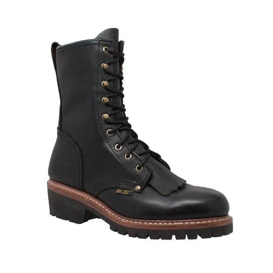 Men's 10" Black Full Grain Fireman Logger Leather Boots with Goodyear Welt Non-Slip Outsole.-0