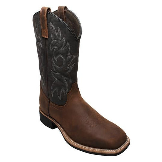 Men's 12" Work Western Square Toe Black/Brown Leather Boots-0