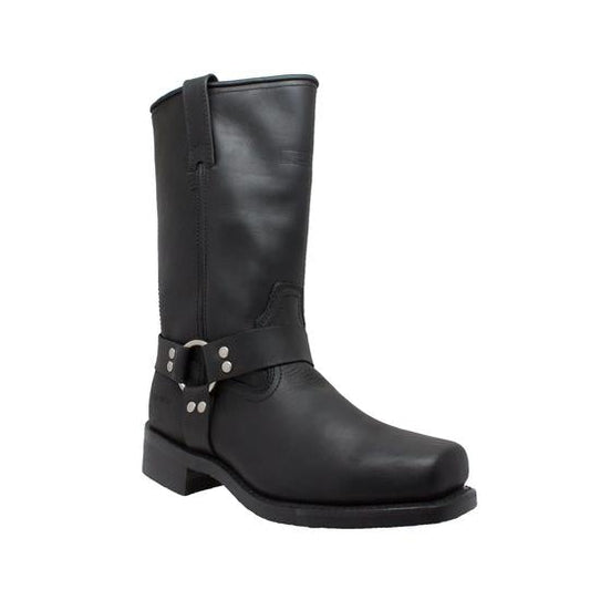 Men's 13" Black Heavy Duty Full-Grain Leather Motorbike Harness Boots