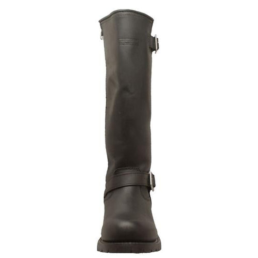 Men's 16" Black Engineer Biker Leather Work Boots with Side Zipper