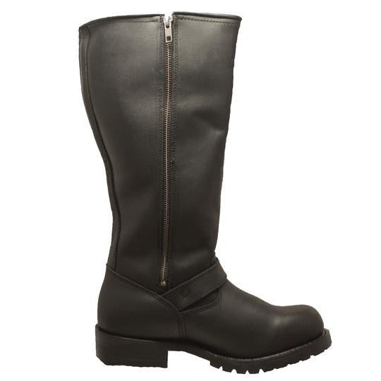 Men's 16" Black Engineer Biker Leather Work Boots with Side Zipper-4