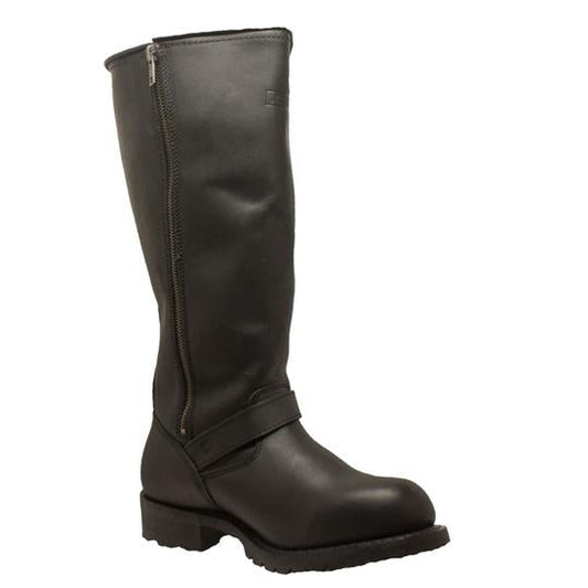 Men's 16" Black Engineer Biker Leather Work Boots with Side Zipper-0