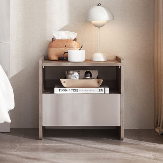 Taupe Cappuccino Modern Bedside Table Solid Wood Organizer