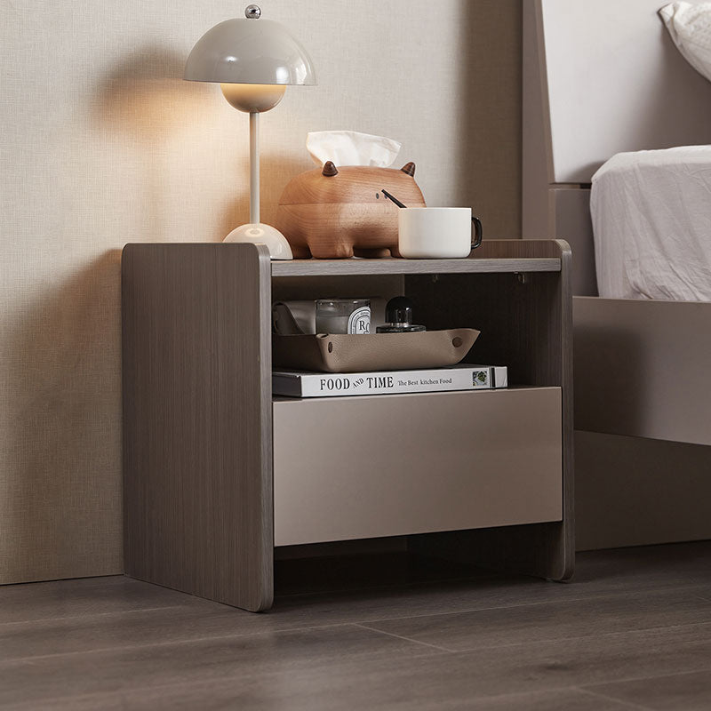 Taupe Cappuccino Modern Bedside Table Solid Wood Organizer