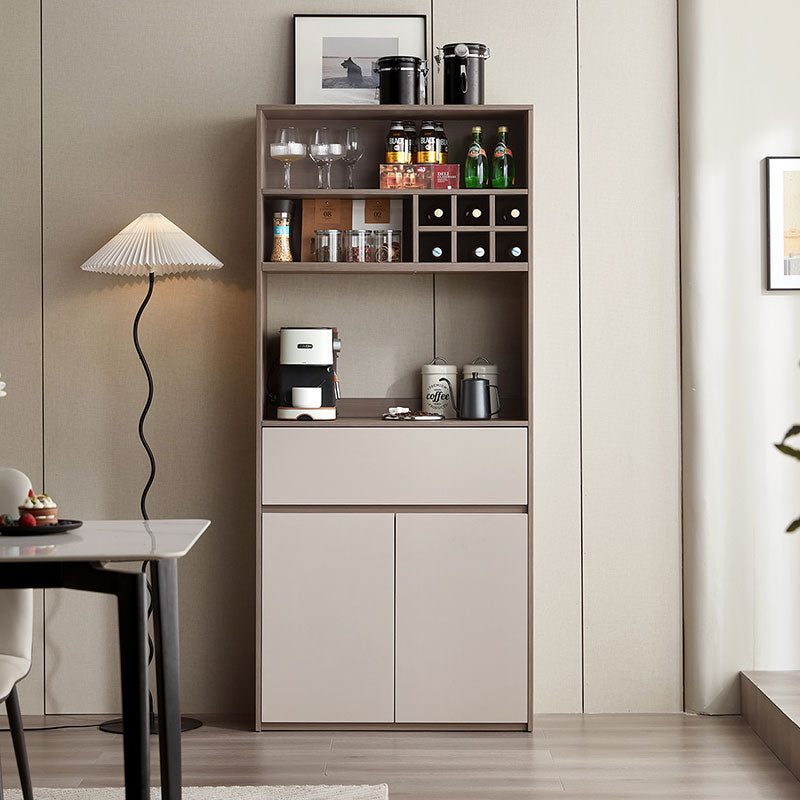 Taupe Dining Cabinet Pantry with Storage and Wine Rack