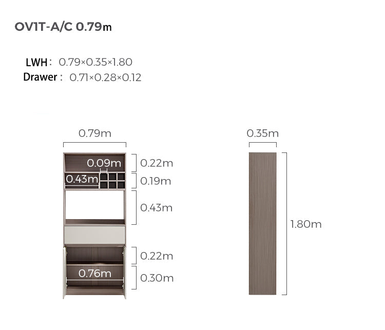 Taupe Dining Cabinet Pantry with Storage and Wine Rack