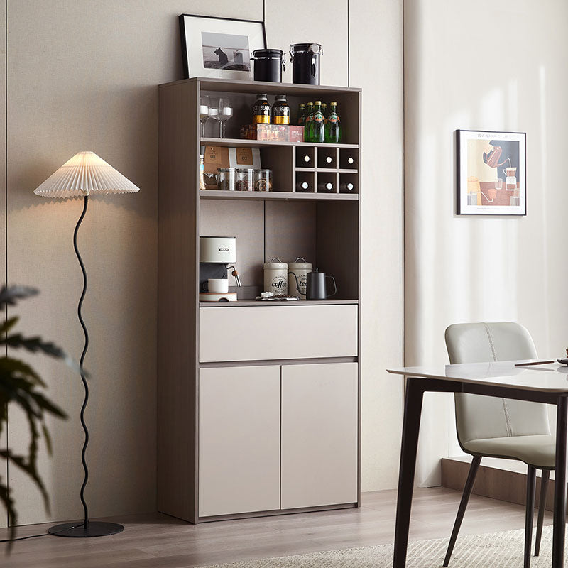 Taupe Dining Cabinet Pantry with Storage and Wine Rack