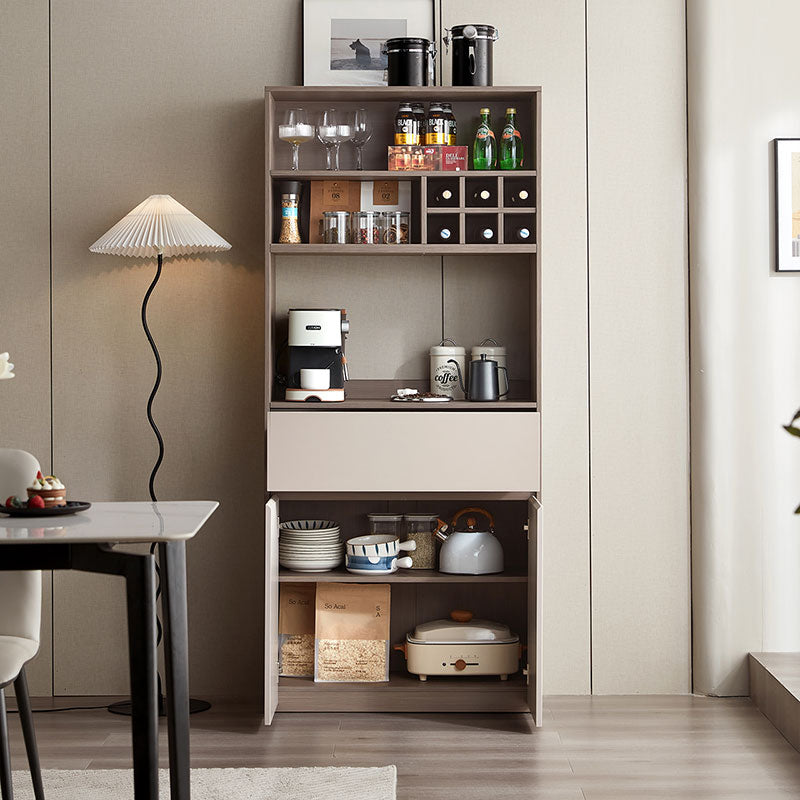 Taupe Dining Cabinet Pantry with Storage and Wine Rack