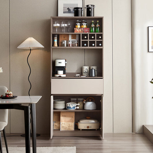 Taupe Dining Cabinet Pantry with Storage and Wine Rack