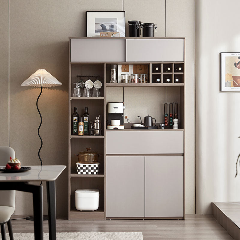 Taupe Dining Cabinet Pantry with Storage and Wine Rack