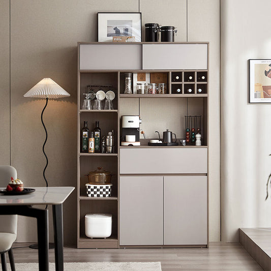 Taupe Dining Cabinet Pantry with Storage and Wine Rack
