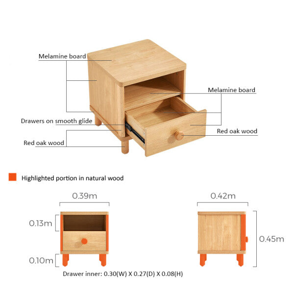 Dear Bear Kids Oak Bedroom Storage Table with Drawer-2