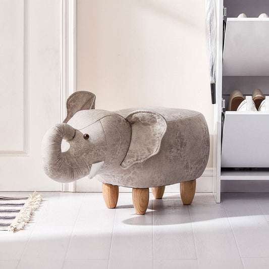 Grey Elephant Kid's Stool Solid Wood Wool Upholstery Children's Chair Kids Furniture-0