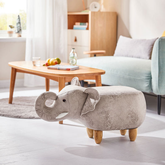 Grey Elephant Kid's Stool Solid Wood Wool Upholstery Children's Chair Kids Furniture-1