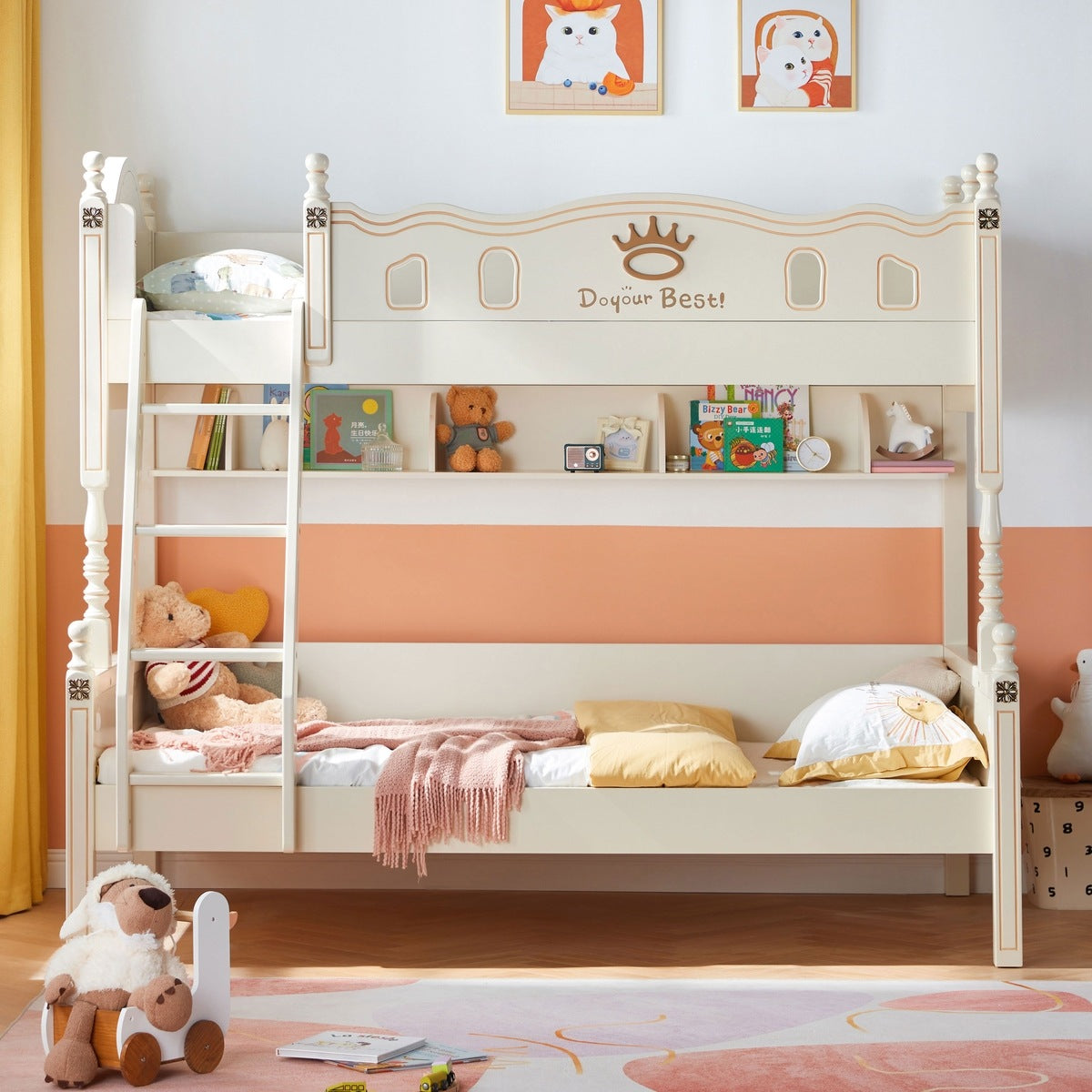 Solid Wood Bunk Bed for Kids with Mattress Safe Non-Irritating.