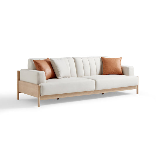 Sunrise Cream 4-Seater Sofa Set with 3 Cushions Solid Rubberwood Frame